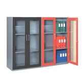 HDG Slim Edged Double Swing Glass Door Steel Filing Cabinet Bookcase with Metal Handle - Gavisco Office Furniture